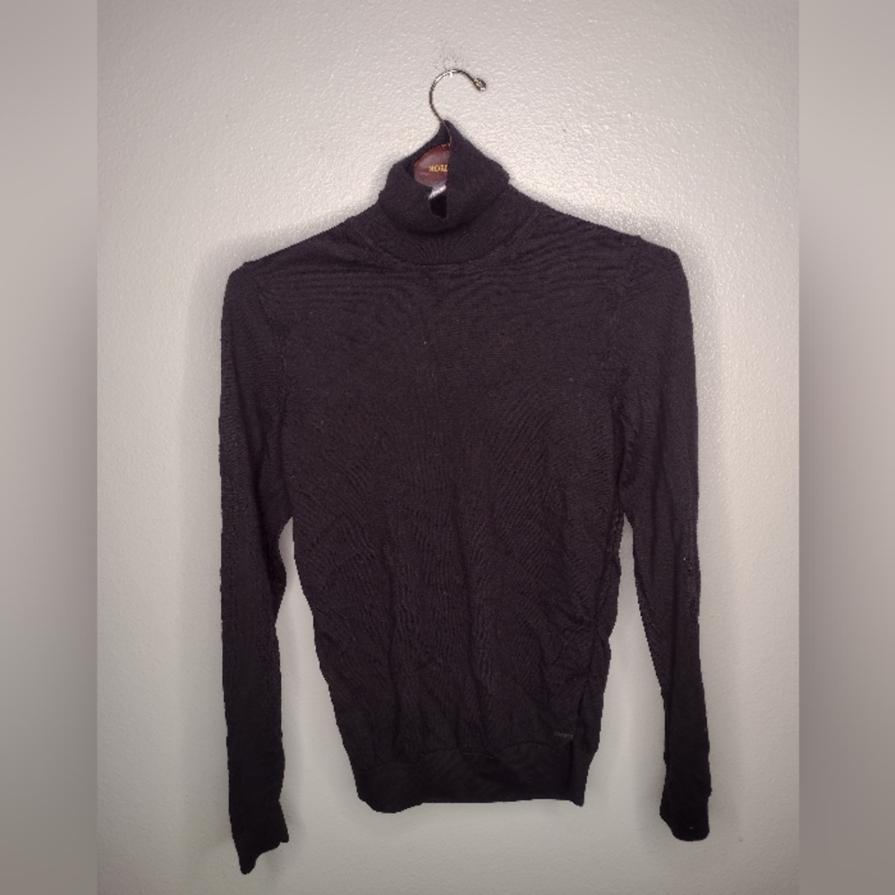 Hugo Boss Women's Wool Turtleneck Sweater Medium Black Finest Yarn Slim Fit X